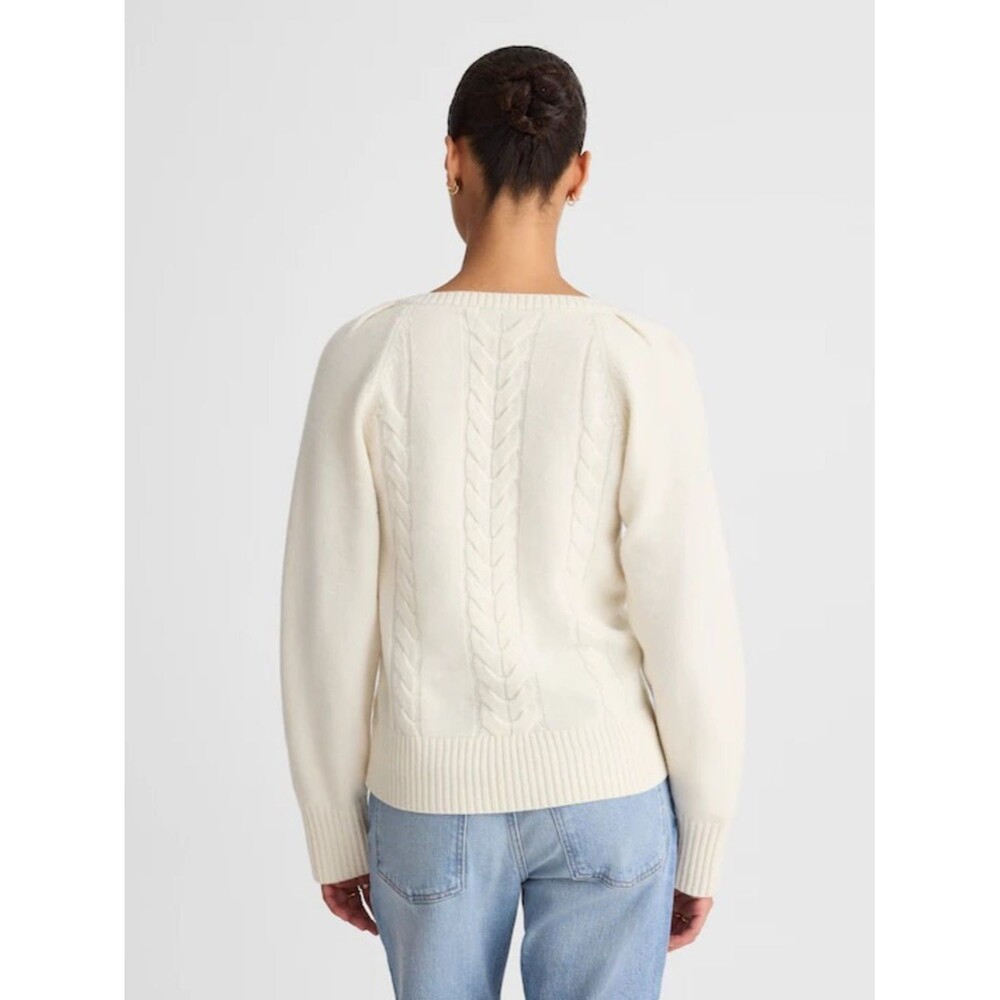 Madewell V-Neck Pullover Sweater Women’s XS Cream Relaxed Cable Stitch Wool - Picture 3 of 4